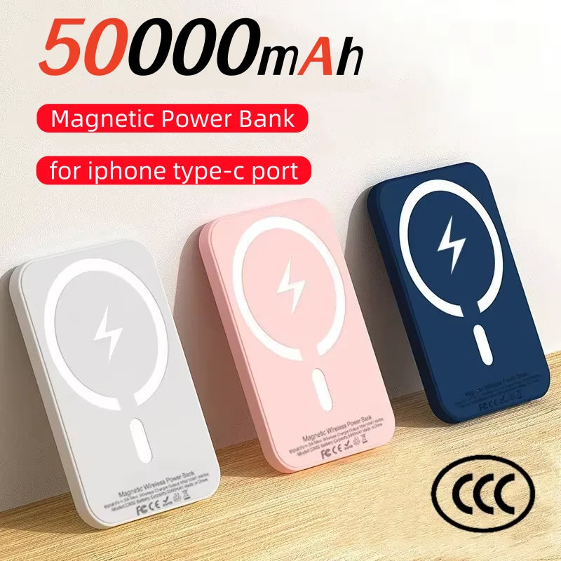 Caricabatterie wireless portatile con porta di tipo C magnetica da 50000 mAh per iPhone Xiaomi Huawei Batteria di ricambio